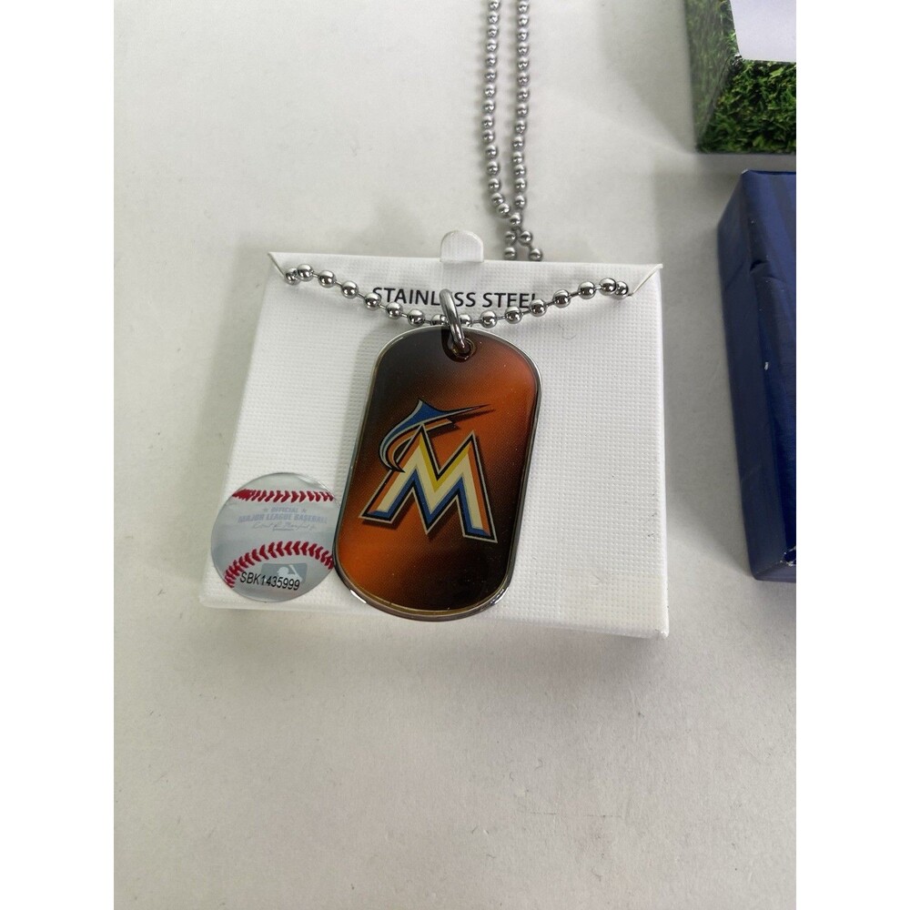 Miami Marlins Dog Tag Necklace Stainless Steel MLB Licensed with Gift Box